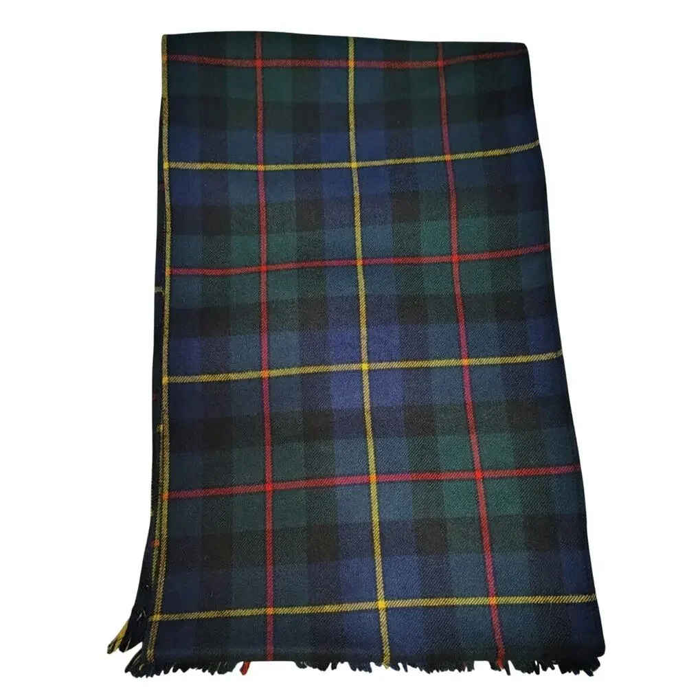 1970s Green Wool Tartan MacLeod of Harris (Modern) design Scarf With Fringe Edge